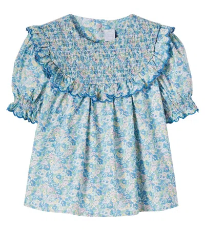 Pepa London Kids' Leontyne Floral Ruffled Cotton Top In Blue