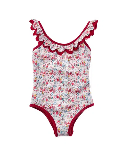 Pepa London Kids' Louisa Floral Ruffle Trim One-piece In Pink