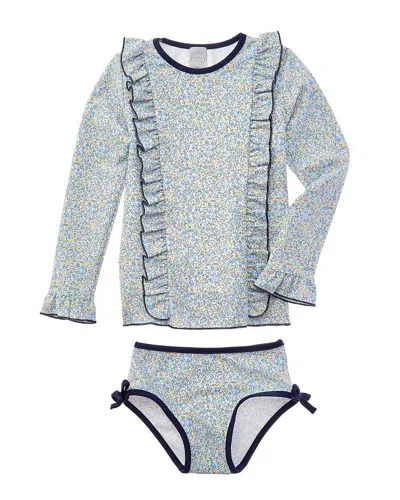 Pepa London Kids' Matilda Floral Print Ruffle Trim One-piece In Blue