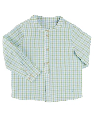 Pepa London Kids' Maxwell Gingham Mao Collar Shirt In Green