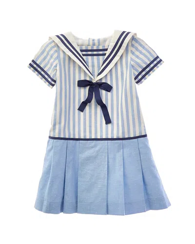 Pepa London Kids' Nautical Striped Pleated Linen Dress In Blue