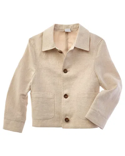 Pepa London Kids' Polo Collar Button Down Linen Jacket In Neutral