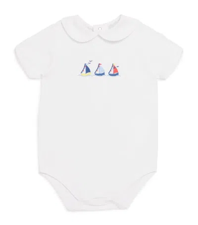 Pepa London Kids' Stretch-cotton Boat Embroidery Bodysuit In White