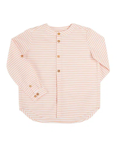 Pepa London Kids' Striped Mao Collar Linen-blend Shirt In Pink