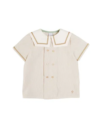 Pepa London Kids' Striped Mariner Collar Short Top In Neutral