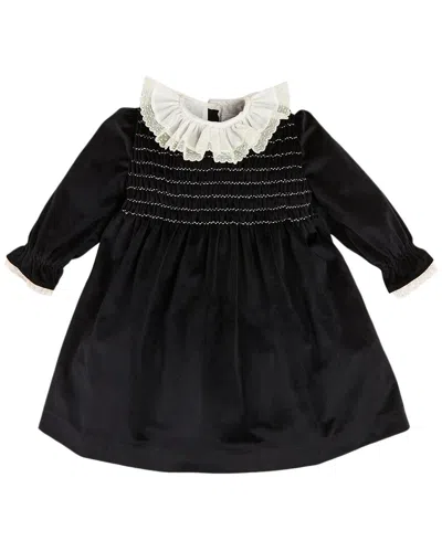 Pepa London Kids' Velvet Smocked Lace Collar Dress In Black