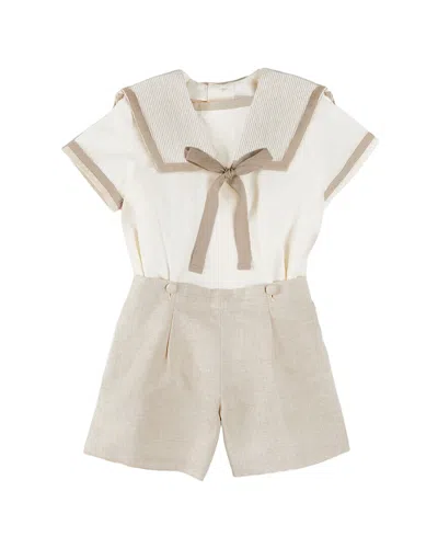 Pepa London Kids' Waterford Stripe Mariner Collar Top In Neutral