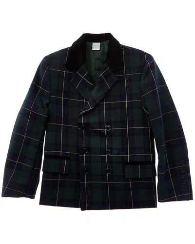 Pepa London Kids' Windsor Tartan Double-breasted Wool-blend Blazer In Green