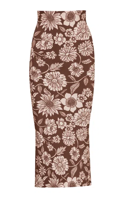 Pepa Pombo Adelyn Floral Midi Skirt In Brown