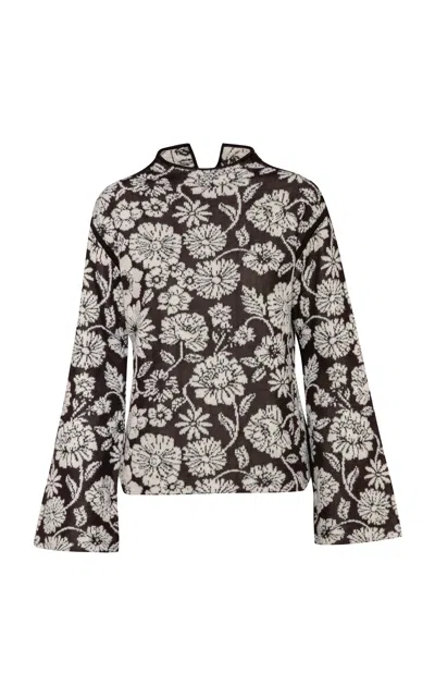 Pepa Pombo Adore Floral Wool-blend Top In Brown