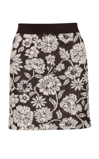 Pepa Pombo Agim Floral Wool-blend Mini Skirt In Brown