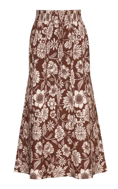 Pepa Pombo Bloom Floral Midi Skirt In Brown