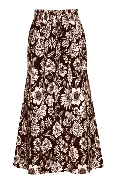 Pepa Pombo Bloom Floral Midi Skirt In Brown