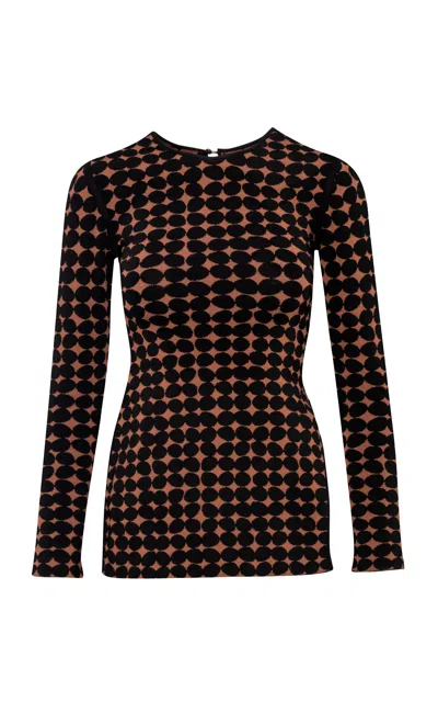 Pepa Pombo Caoba Printed Side-slit Top In Brown