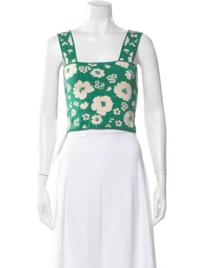 Pre-owned Pepa Pombo Floral Print Square Neckline Crop Top In Green