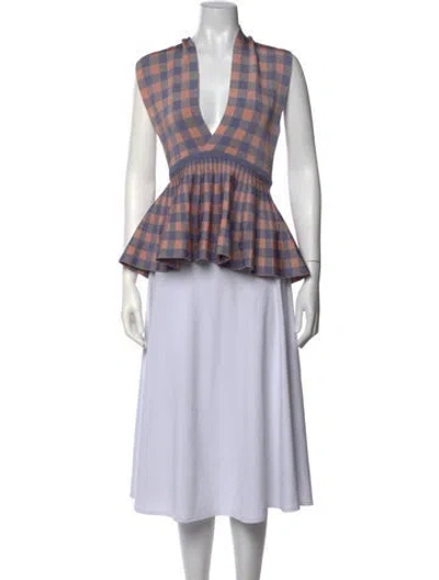 Pre-owned Pepa Pombo Plaid Print V-neck Top In Multicolor