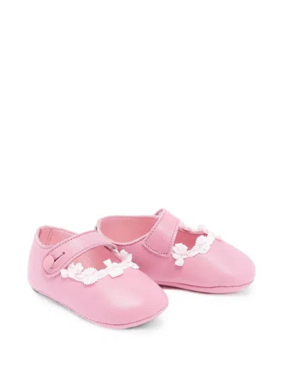 Pèpè Babies' Amy Floral-embellished Leather Shoes In Pink