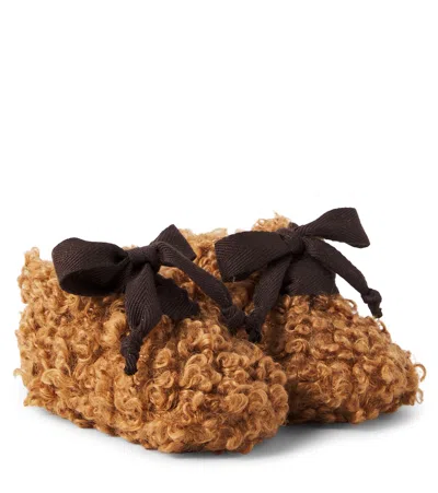 Pèpè Baby Bow-detail Shearling Booties In Brown