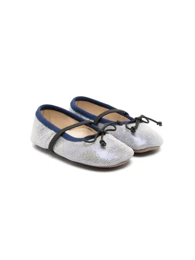 Pèpè Kids' Bow-detail Lamé Ballerina Shoes In Blue