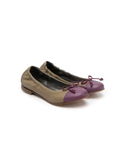 Pèpè Kids' Bow-detail Leather Ballerinas In Green