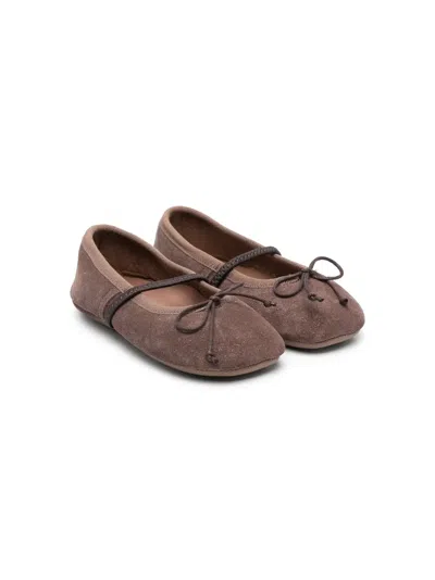 Pèpè Kids' Bow-detail Suede Ballerinas In Brown