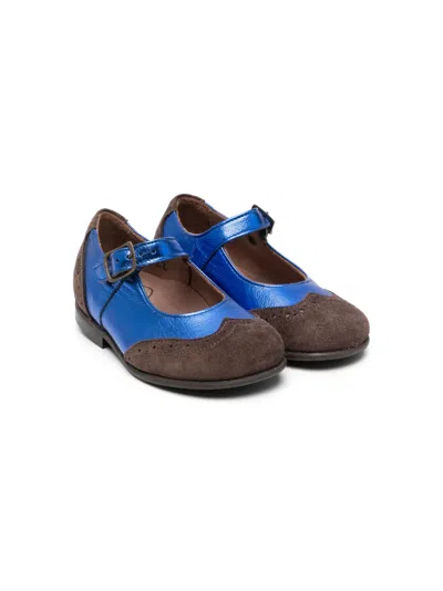 Pèpè Kids' Brogue-detail Metallic Leather Ballerinas In Blue