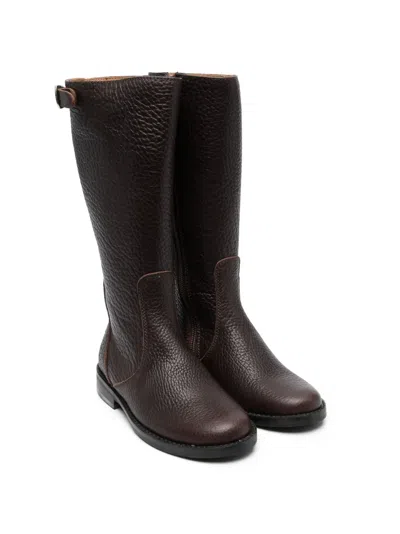 Pèpè Kids' Buckle-strap Leather Mid-calf Boots In Brown