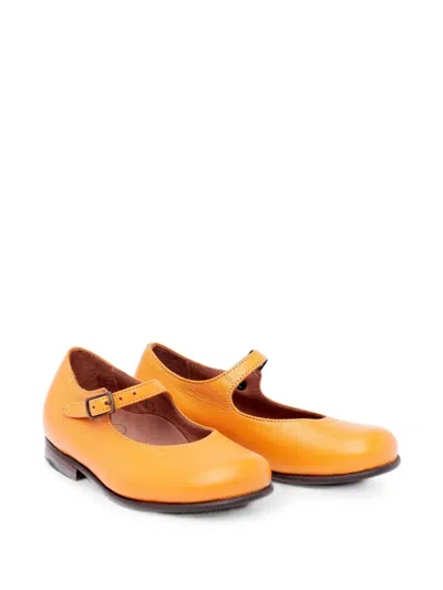 Pèpè Kids' Buckle-fastening Leather Ballet Flats In Orange