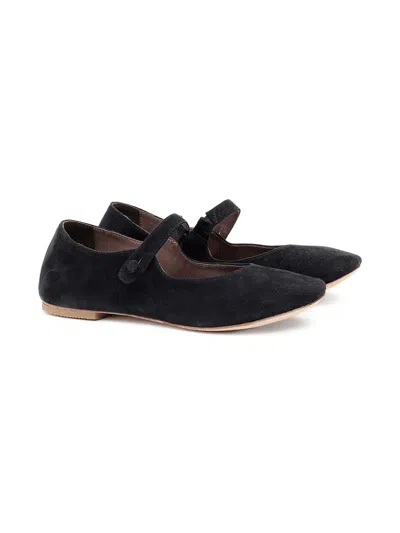 Pèpè Kids' Button-fastening Suede Ballerinas In Black
