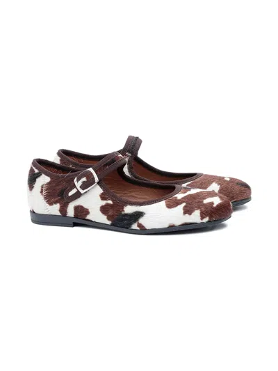 Pèpè Kids' Calf-hair Buckled Ballerinas In Brown