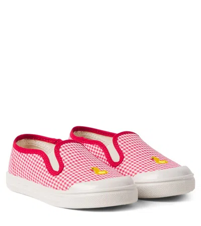 Pèpè Kids' Checked Embroidered Slip-on Sneakers In Red