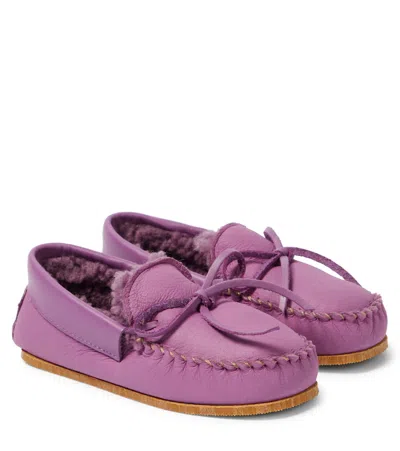 Pèpè Kids' Montone Leather Moccasins In Purple