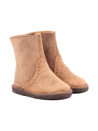 Pèpè Kids' Dylan Zip-detail Brogue Boots In Neutral