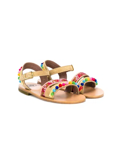 Pèpè Kids' Embellished Strap Sandals In Braun
