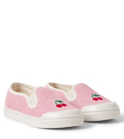 Pèpè Kids' Embroidered Slip-on Sneakers In Pink
