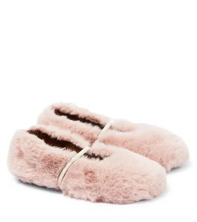 Pèpè Kids' Faux Fur Ballet Flats In Pink