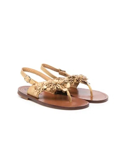 Pèpè Kids' Floral-detail Slingback Sandals In Gold