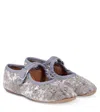 Pèpè Pepe Floral Velvet Mary Jane Flats In Gray