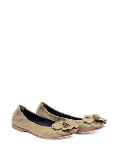 Pèpè Kids' Floral-applique Leather Ballet Flats In Green