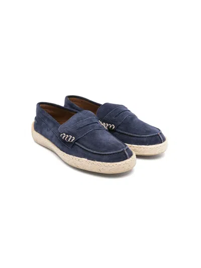 Pèpè Kids' François Suede Penny Loafers In Blue