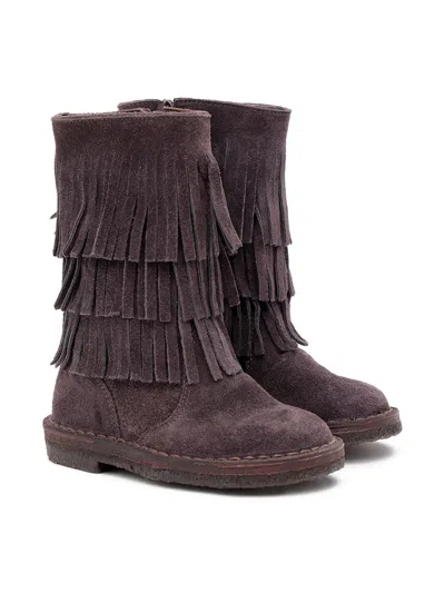 Pèpè Kids' Fringed Suede Boots In Brown