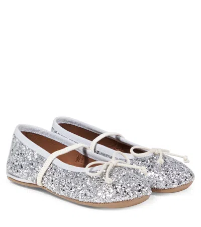 Pèpè Kids' Pepe Galassia Sequined Ballet Flats In Silver