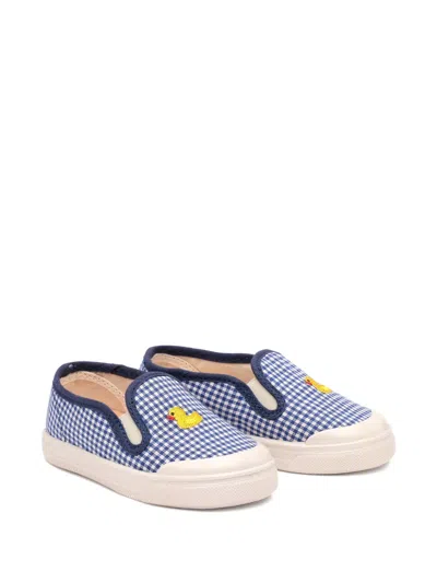 Pèpè Babies' Gingham Duck-motif Sneakers In Blue