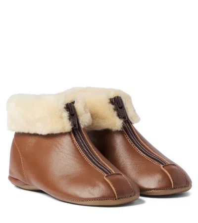 Pèpè Glace Shearling-trimmed Leather Ankle Boots In Brown
