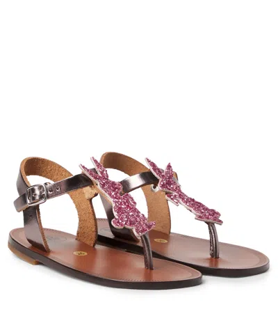 Pèpè Kids'  Glitter Metallic Leather Sandals In Brown