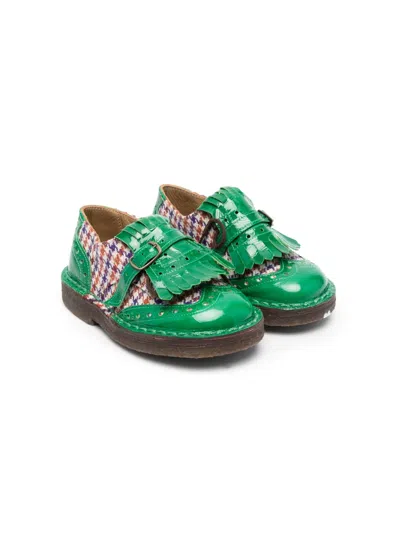 Pèpè Kids' Herringbone-pattern Derby Shoes In Green