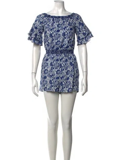 Pre-owned Pepe Jeans Linen Floral Print Romper In Blue