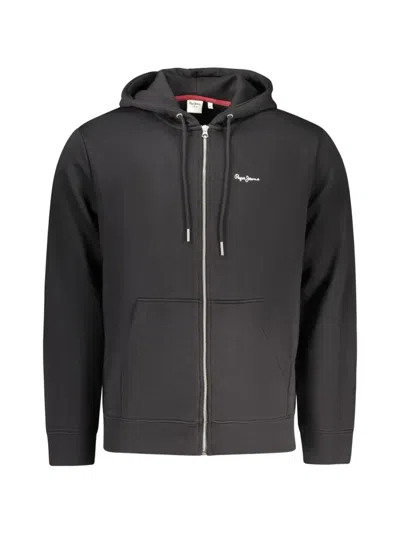 Pepe Jeans Logo-embroidered Zip-up Hoodie In Black