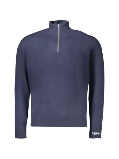 Pepe Jeans Quarter-zip Mock-neck Sweater In Blue