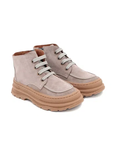 Pèpè Kids' Lace-up Suede Boots In Pink